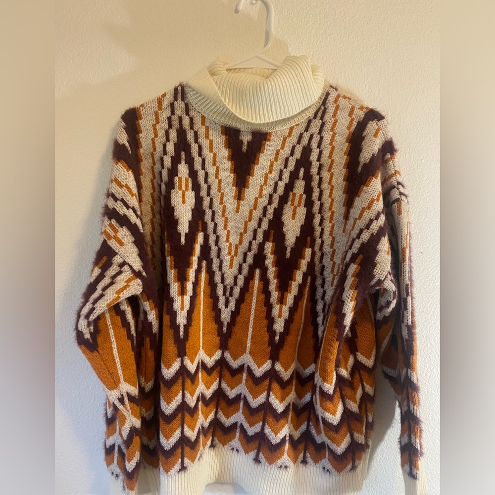 Forever 21 Chevron Knit Sweater - Orange, Brown, Cream